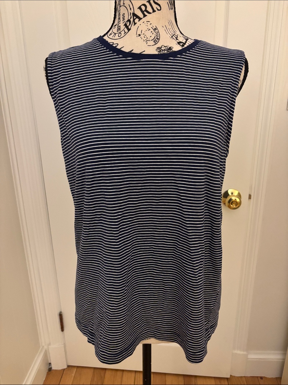 Lands' End Navy and White Striped Sleeveless Crew Tee NWOT M